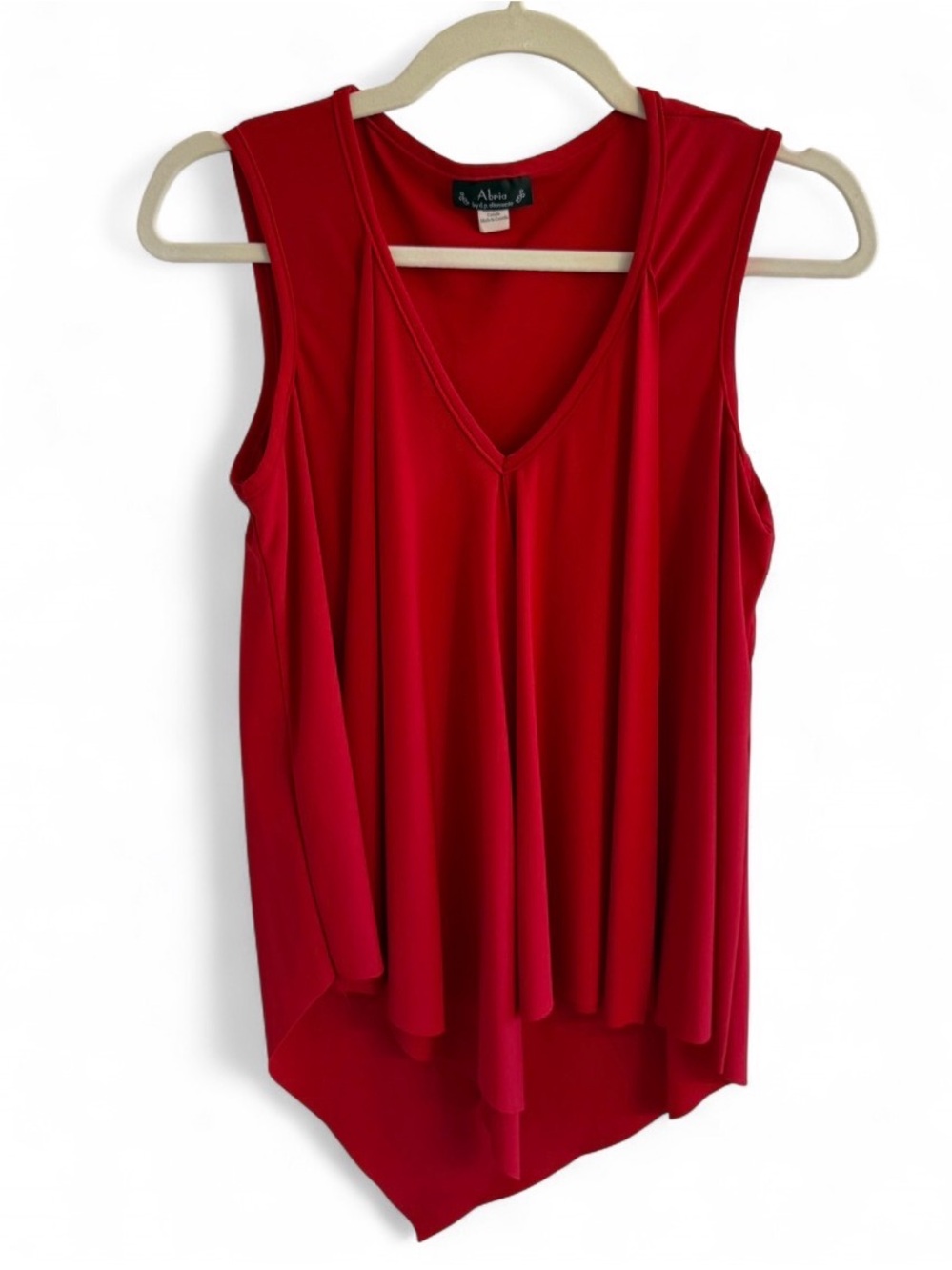 Abria Red Sleeveless V-Neck Asymmetrical Blouse Size Small